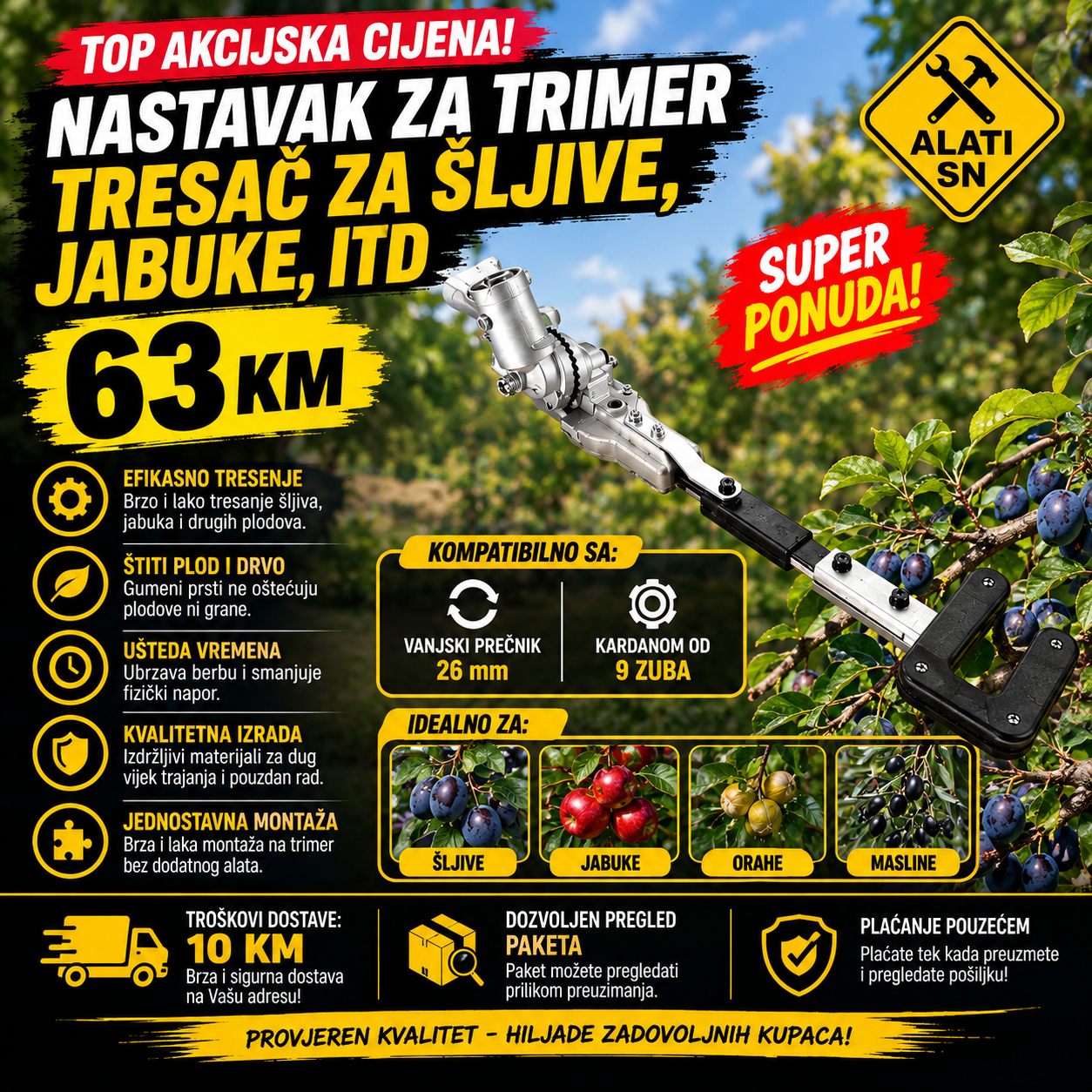 Nastavak za trimer - tresač za šljive, jabuke