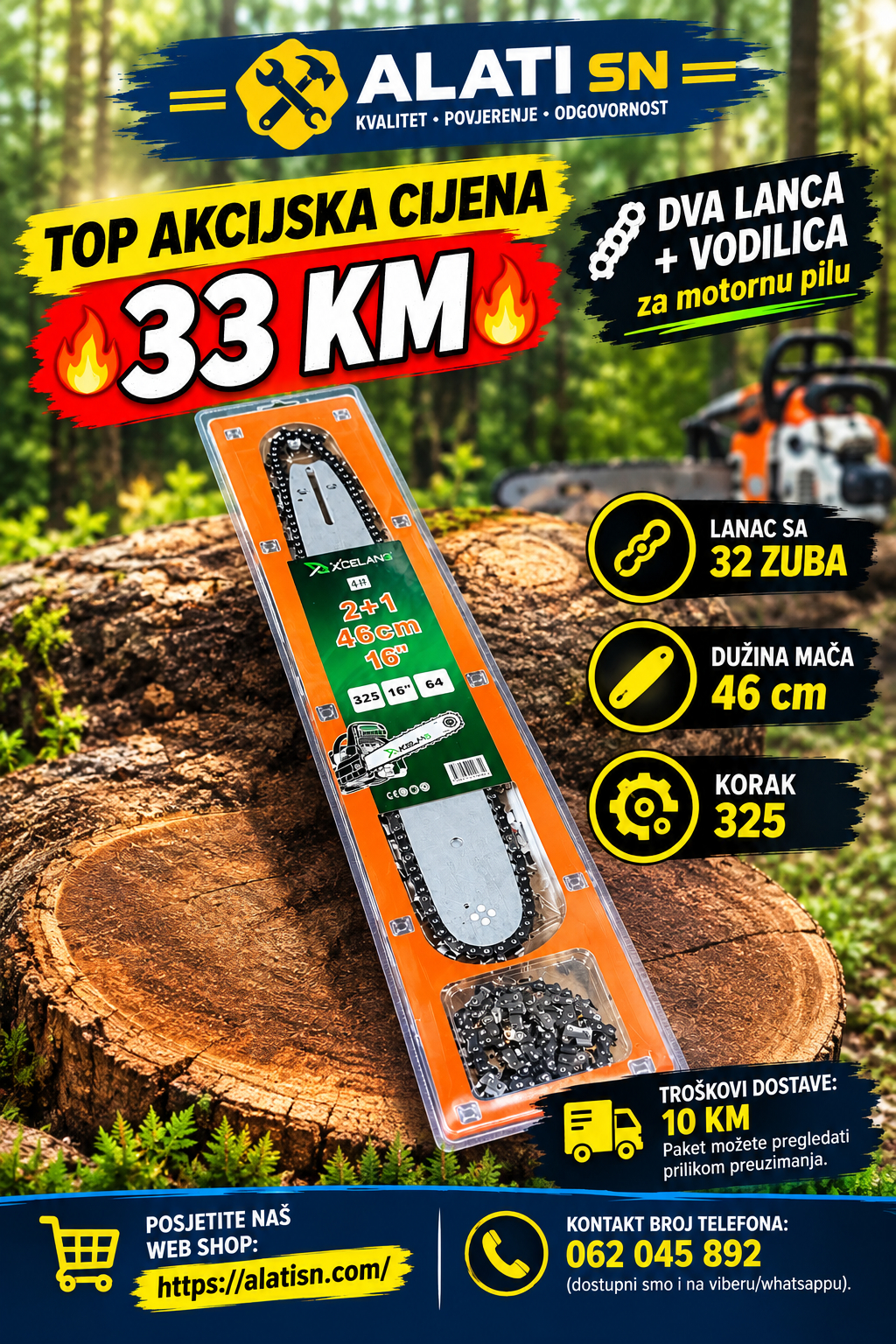 Dva lanca + vodilica za motornu pilu 46 cm