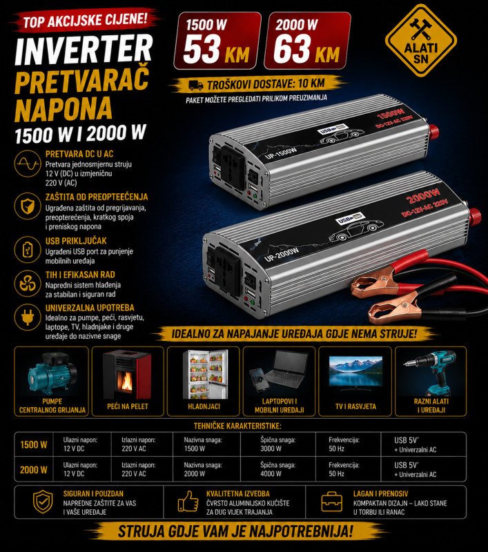 Inverteri - pretvarači napona 1500 W i 2000 W