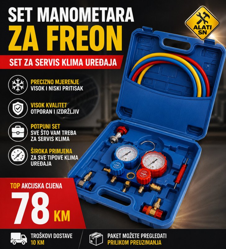 Set manometara za freon, za servis klima uređaja