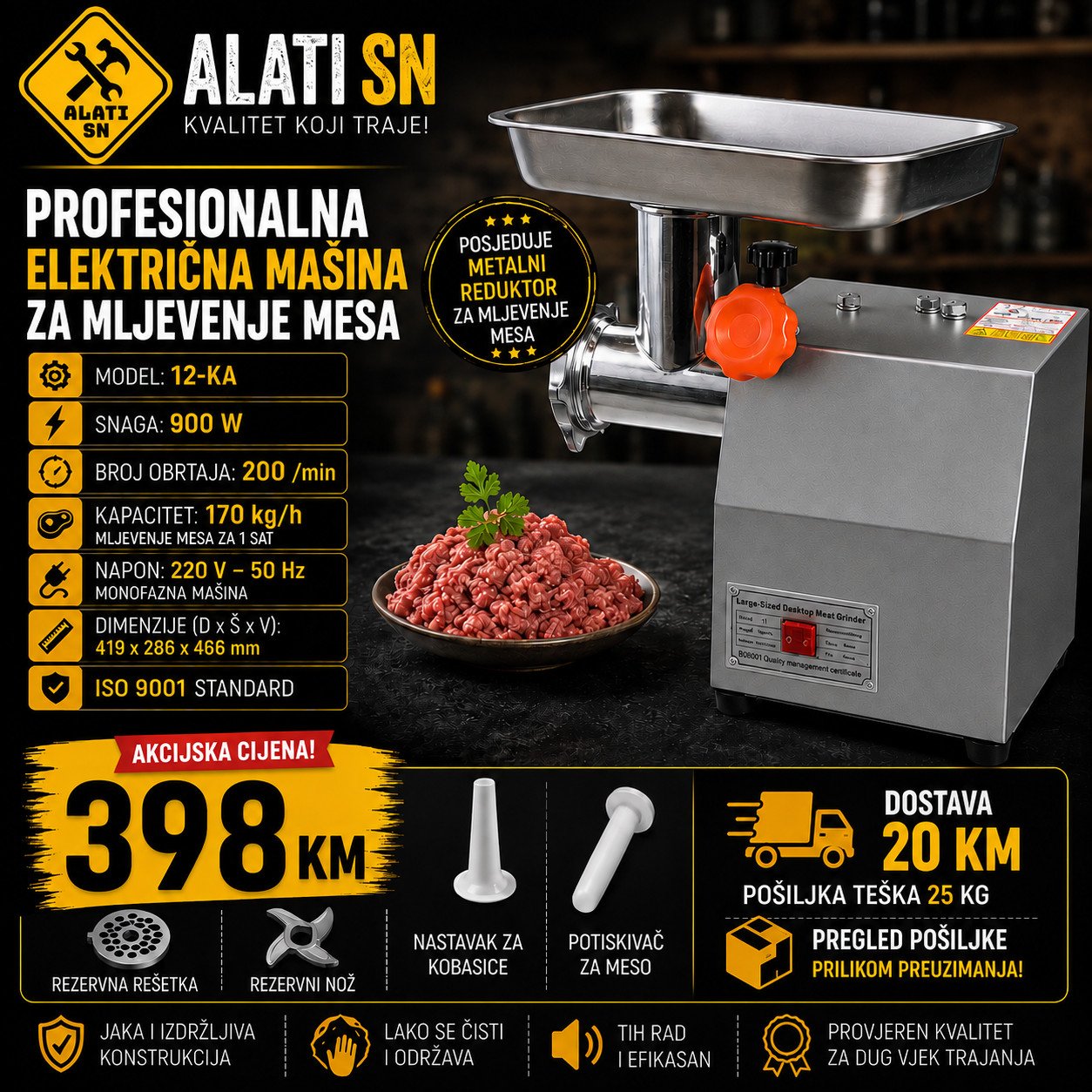 Profesionalna električna mašina za mljevenje mesa