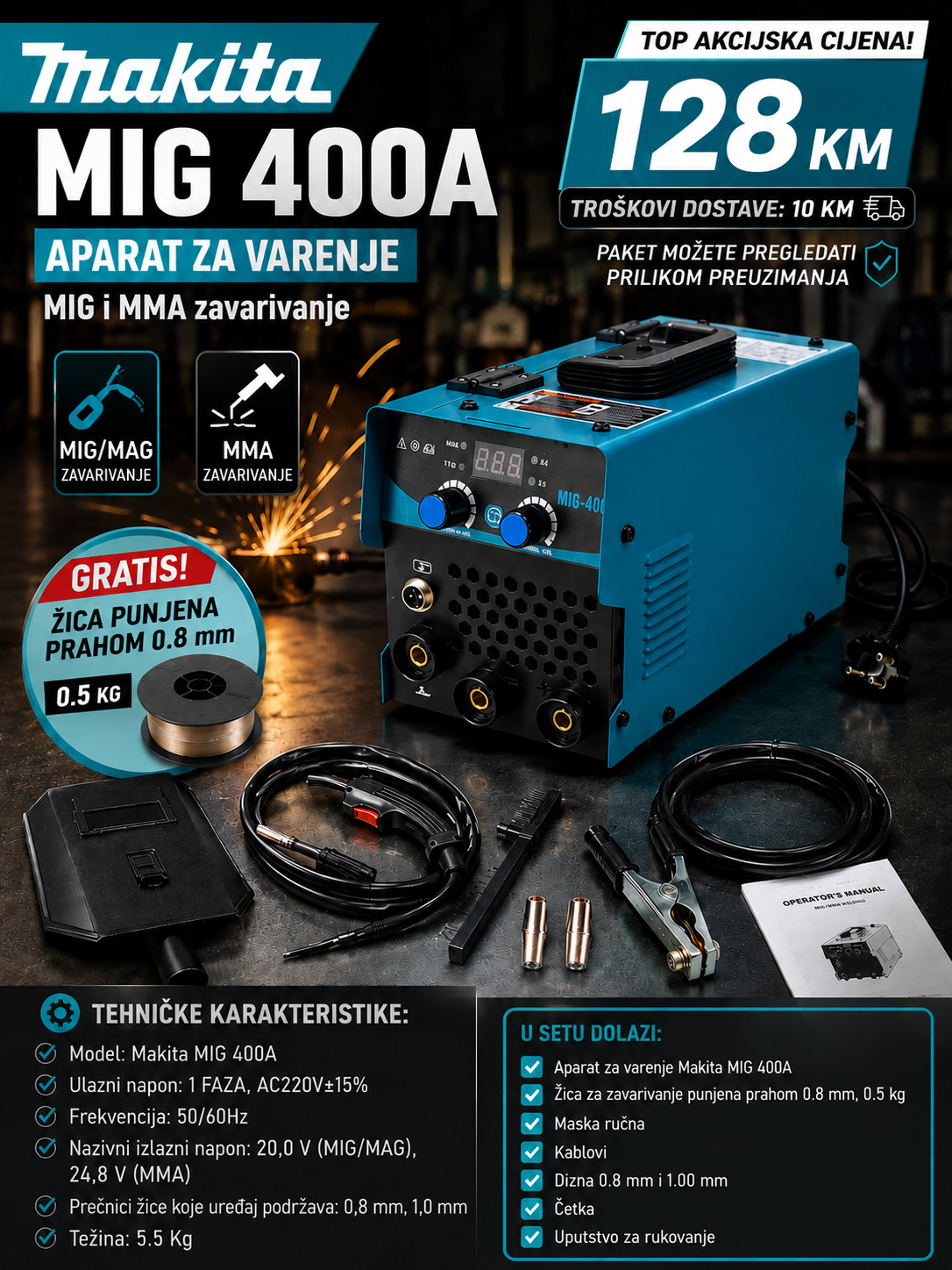 Aparat za varenje Makita MIG 400A - MIG i MMA zavarivanje