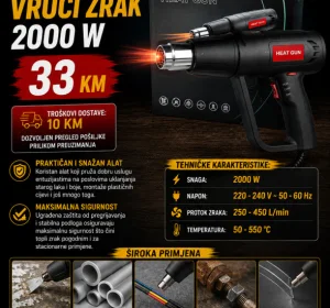 Industrijski fen za vrući zrak 2000 W