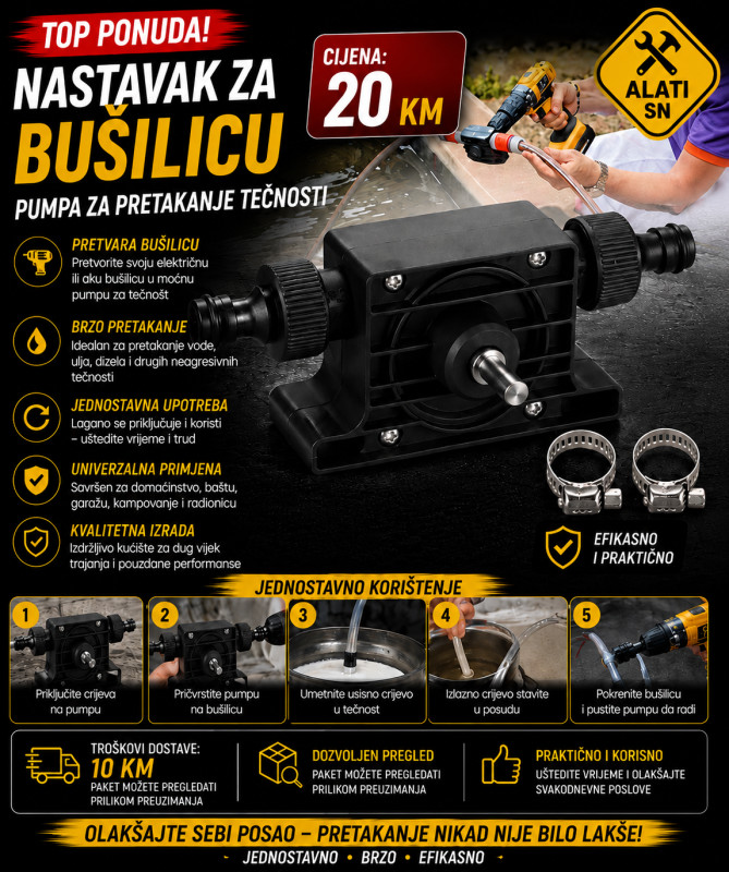 Nastavak za bušilicu - pumpa za pretakanje tečnosti