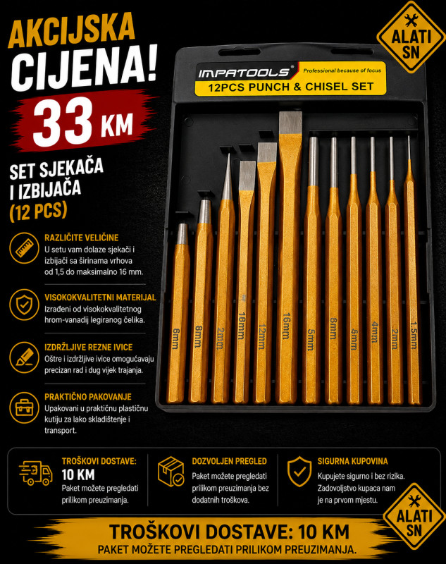 Set sjekača i izbijača (12 komada)