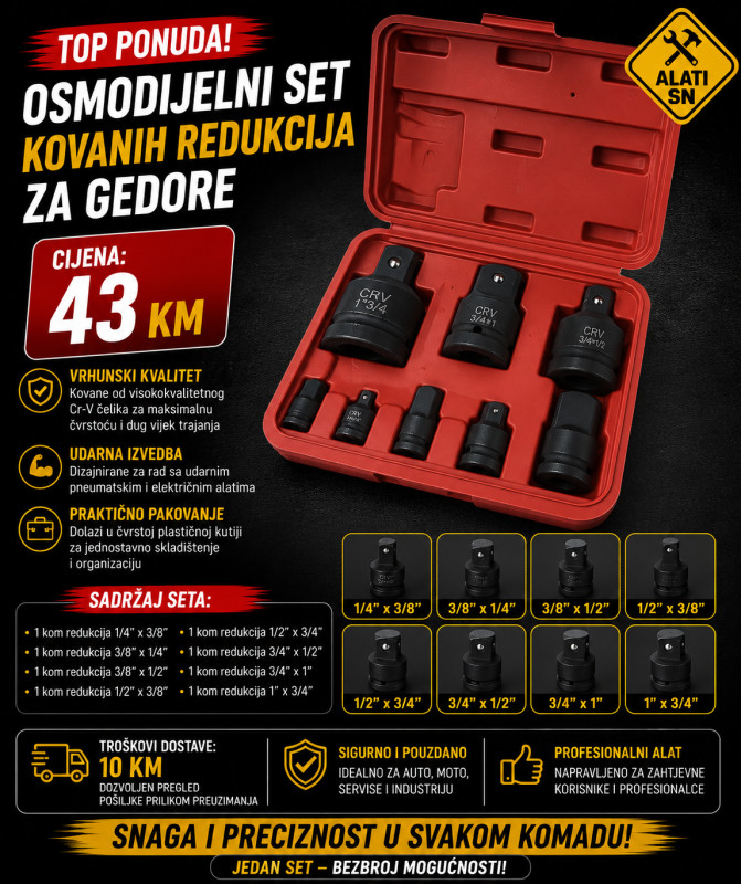 Osmodijelni set kovanih redukcija za gedore