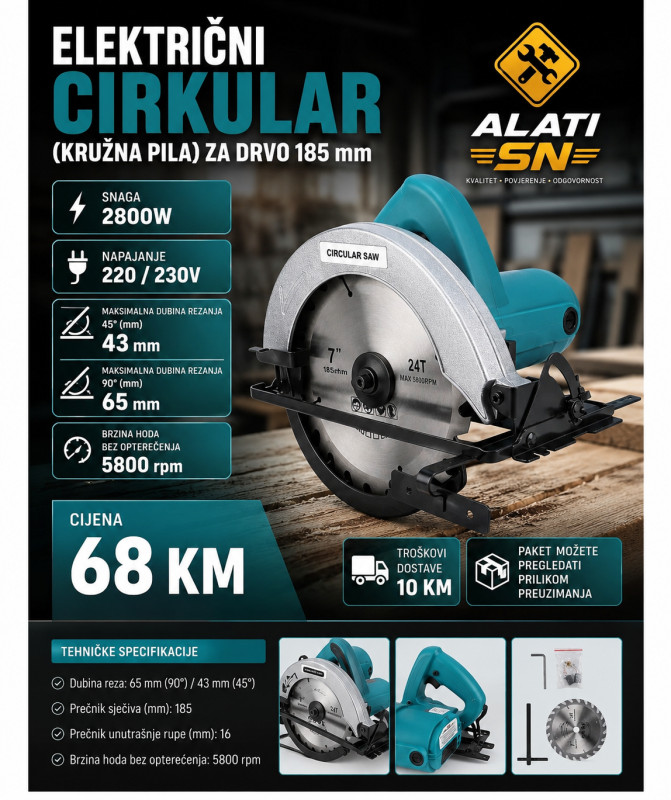 Električni cirkular (kružna pila) 185 mm