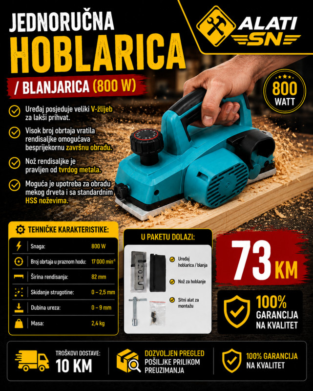 Jednoručna hoblarica / blanjarica (800 W)