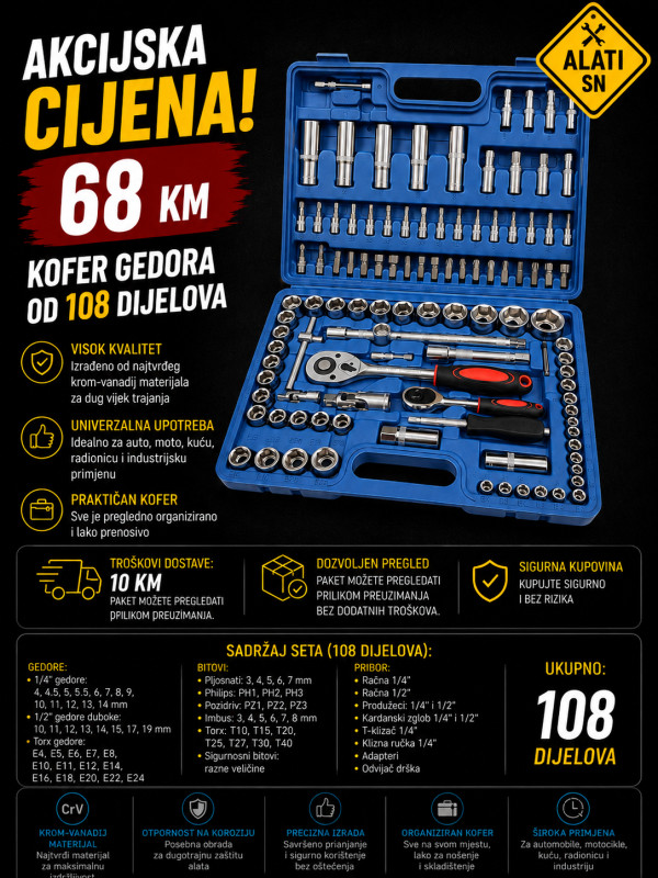 Kofer gedora od 108 dijelova