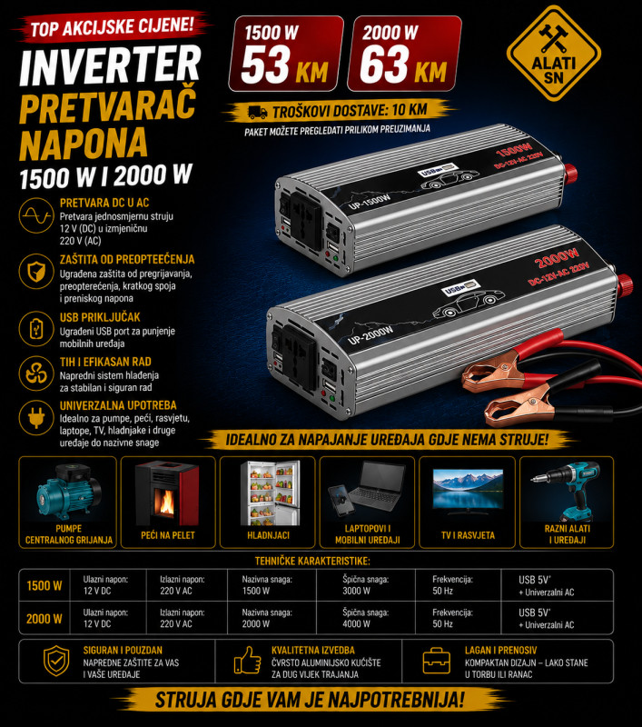 Inverteri - pretvarači napona 1500 W i 2000 W
