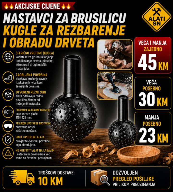 Nastavci za brusilicu - kugle za rezbarenje drveta