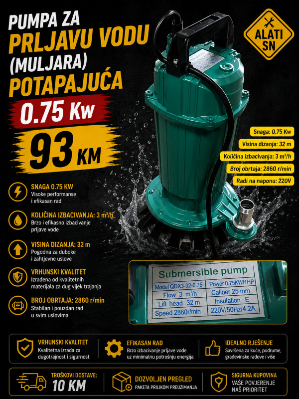 Pumpa za prljavu vodu (muljara) potapajuća 0.75 kW
