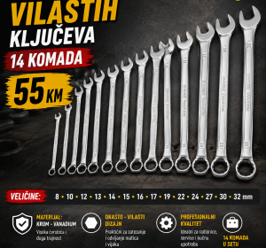 Set profesionalnih okasto - vilastih ključeva 14 komada