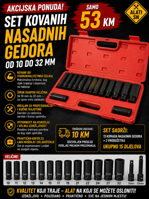 Set kovanih nasadnih gedora (veći set)