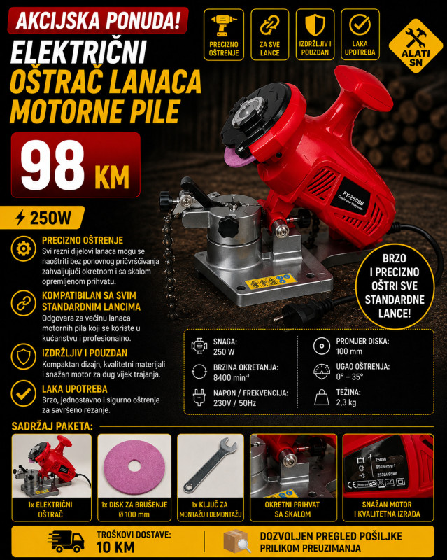 Električni oštrač lanaca motorne pile 250 W