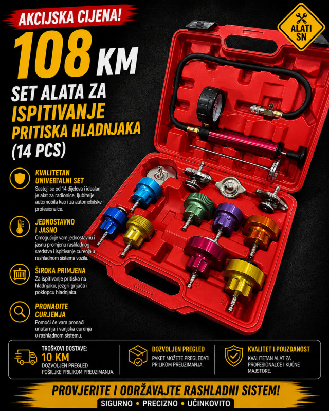 Set alata za ispitivanje pritiska hladnjaka (14 komada)