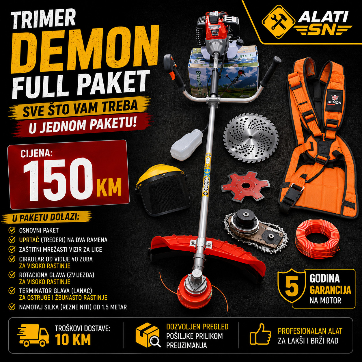Trimer DEMON 5.2 ks - kombinacije + garancija