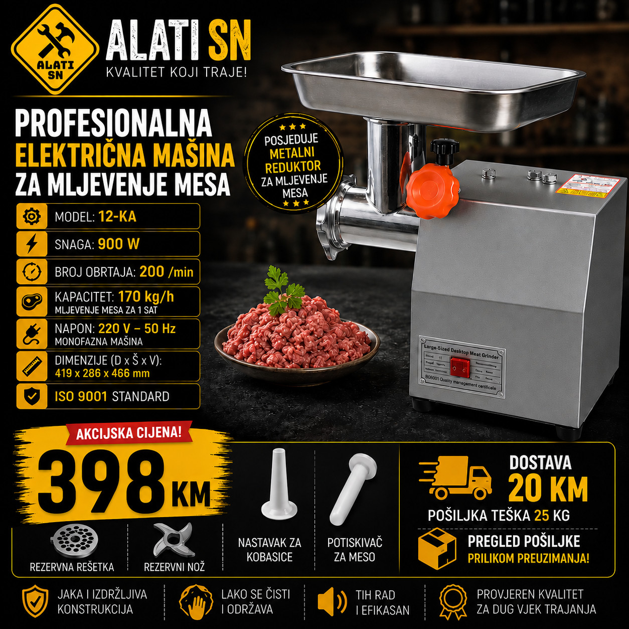 Profesionalna električna mašina za mljevenje mesa