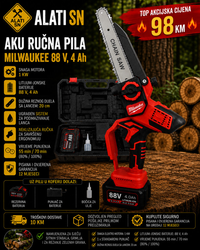 Aku ručna pila Milwaukee 88 V, 4 Ah