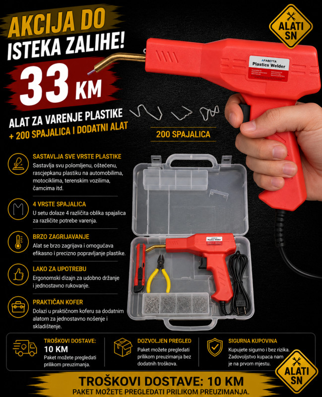 Alat za varenje plastike + 200 spajalica i dodatni alat