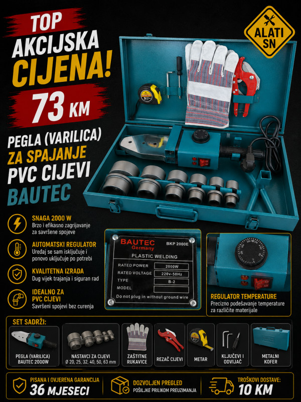 Pegla - varilica za spajanje PVC cijevi (Bautec)