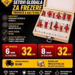 Glodala za frezere prihvati 6 i 8 mm (12 komada)