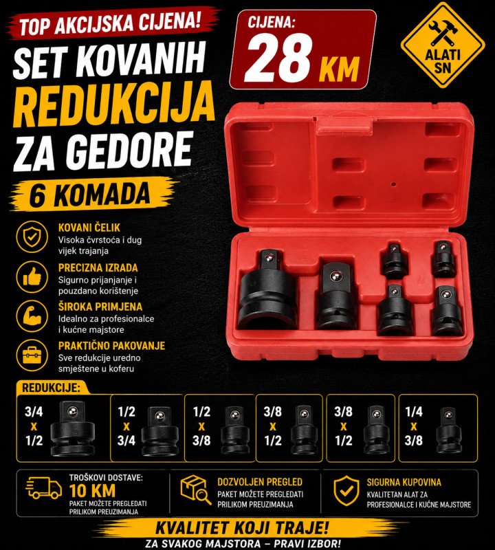 Šestodijelni set kovanih redukcija za gedore