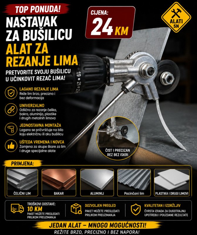 Nastavak za bušilicu - alat za rezanje lima