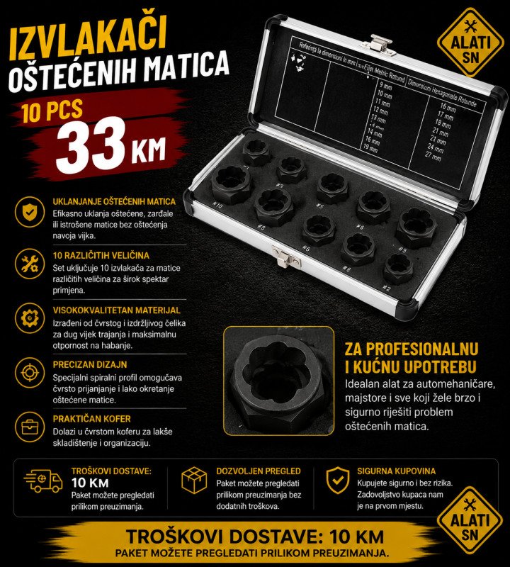 Izvlakači oštećenih matica - 10 komada