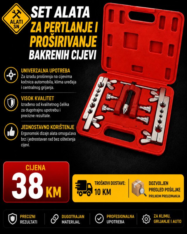 Set alata za pertlanje i proširivanje bakrenih cijevi