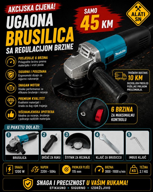 Ugaona brusilica sa regulacijom brzine - 900 W