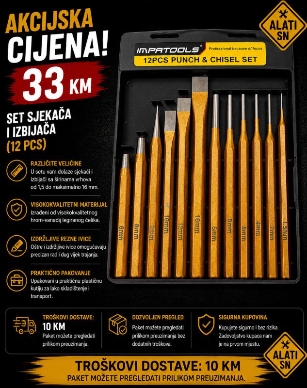 Set sjekača i izbijača (12 komada)