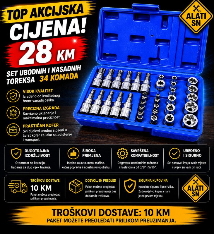 Set udarnih i nasadnih Torx nastavaka – 34 komada