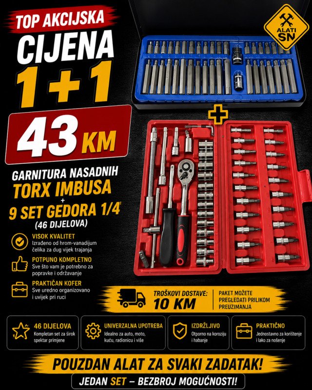 Garnitura nasadnih Torx i imbus nastavaka + gedore 1/4 (46 komada)