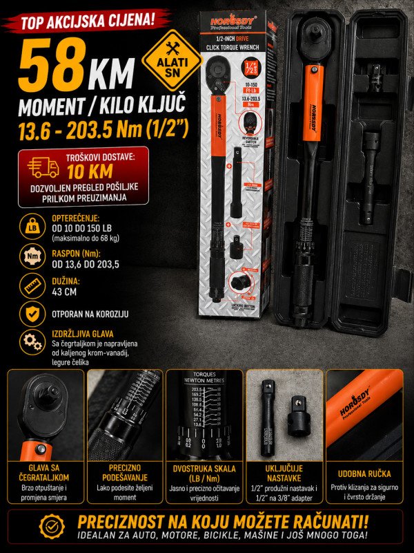 Moment / kilo ključ - 13.6 - 203.5 Nm (1/2")
