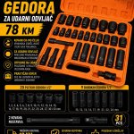 Set kovanih gedora za udarni odvijač 31 komada