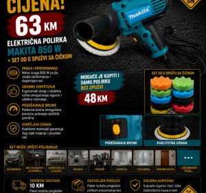 Električna polirka Makita 850 W + set od 6 spužvi sa čičkom