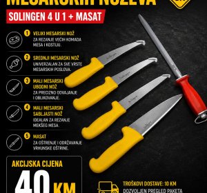 Vrhunski set mesarskih noževa Solingen 4 u 1 + masat