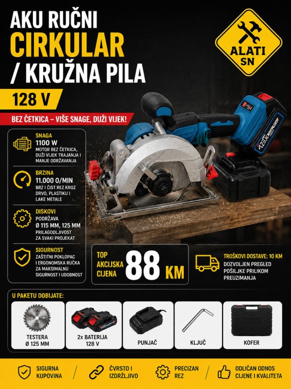 Aku ručni cirkular / kružna pila 128 V