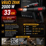 Industrijski fen za vrući zrak 2000 W