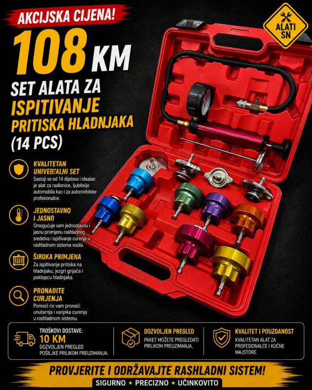 Set alata za ispitivanje pritiska hladnjaka (14 komada)