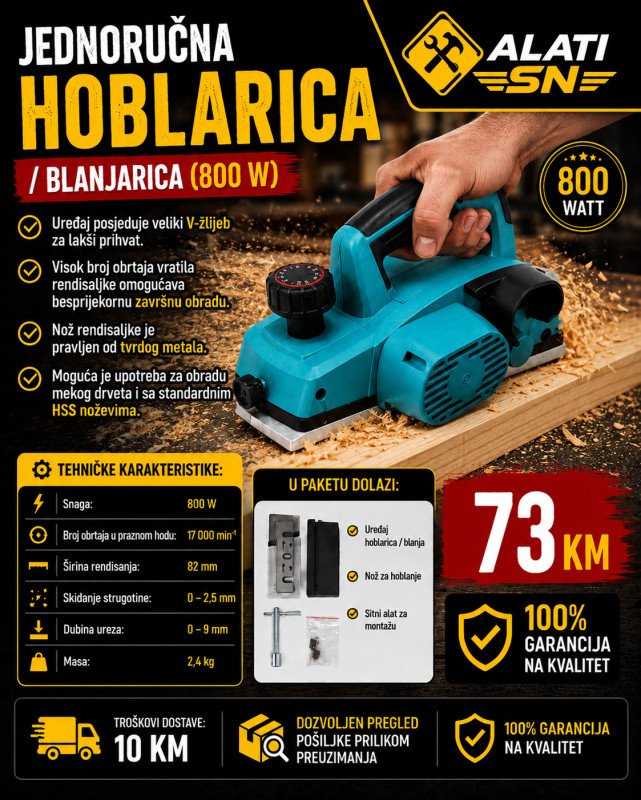 Jednoručna hoblarica / blanjarica (800 W)