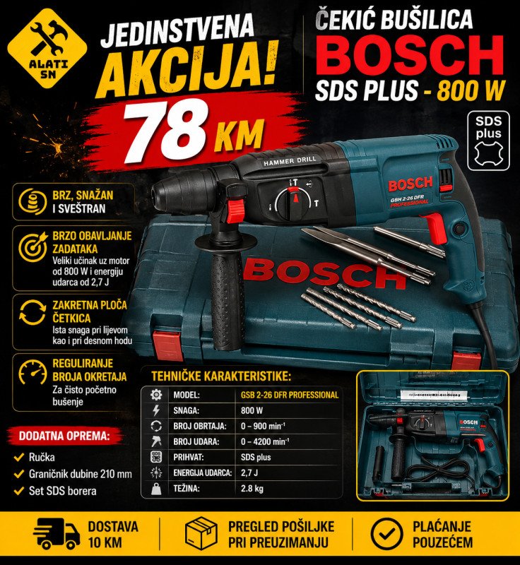 Čekić bušilica Bosch SDS plus - 800 W
