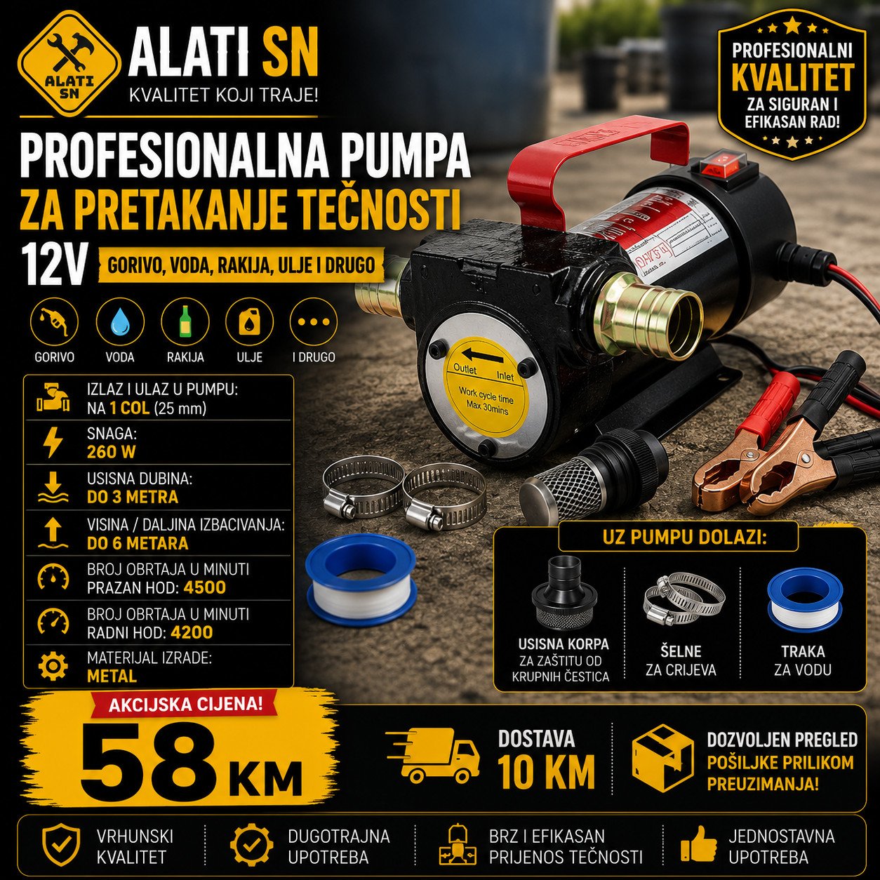 Profesionalna pumpa za pretakanje tečnosti 12 V